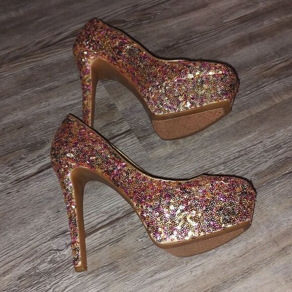 Jessica Simpson multi colored closed square toe sequin 5.5” pumps, size 8.5 - Picture 7 of 9